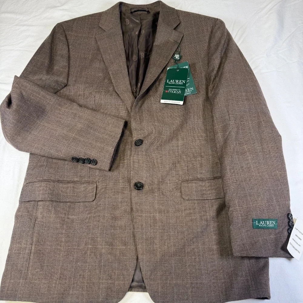 NWT Lauren Ralph Lauren Blazer Mens 40R Glen Plaid UltraFlex 100% Wool
